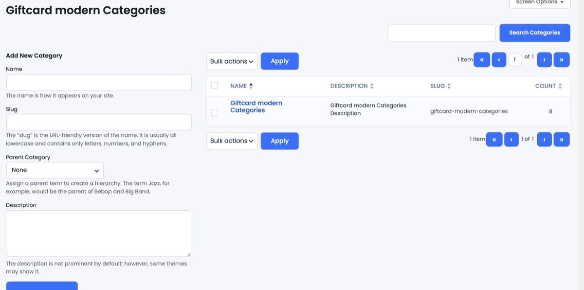 Adding a Giftcard modern category