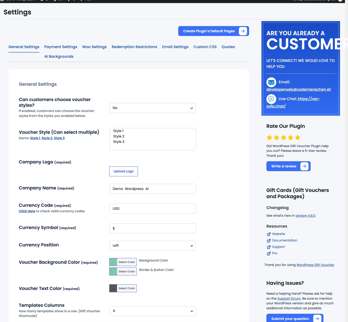 The settings page with its tabs; General Settings is open